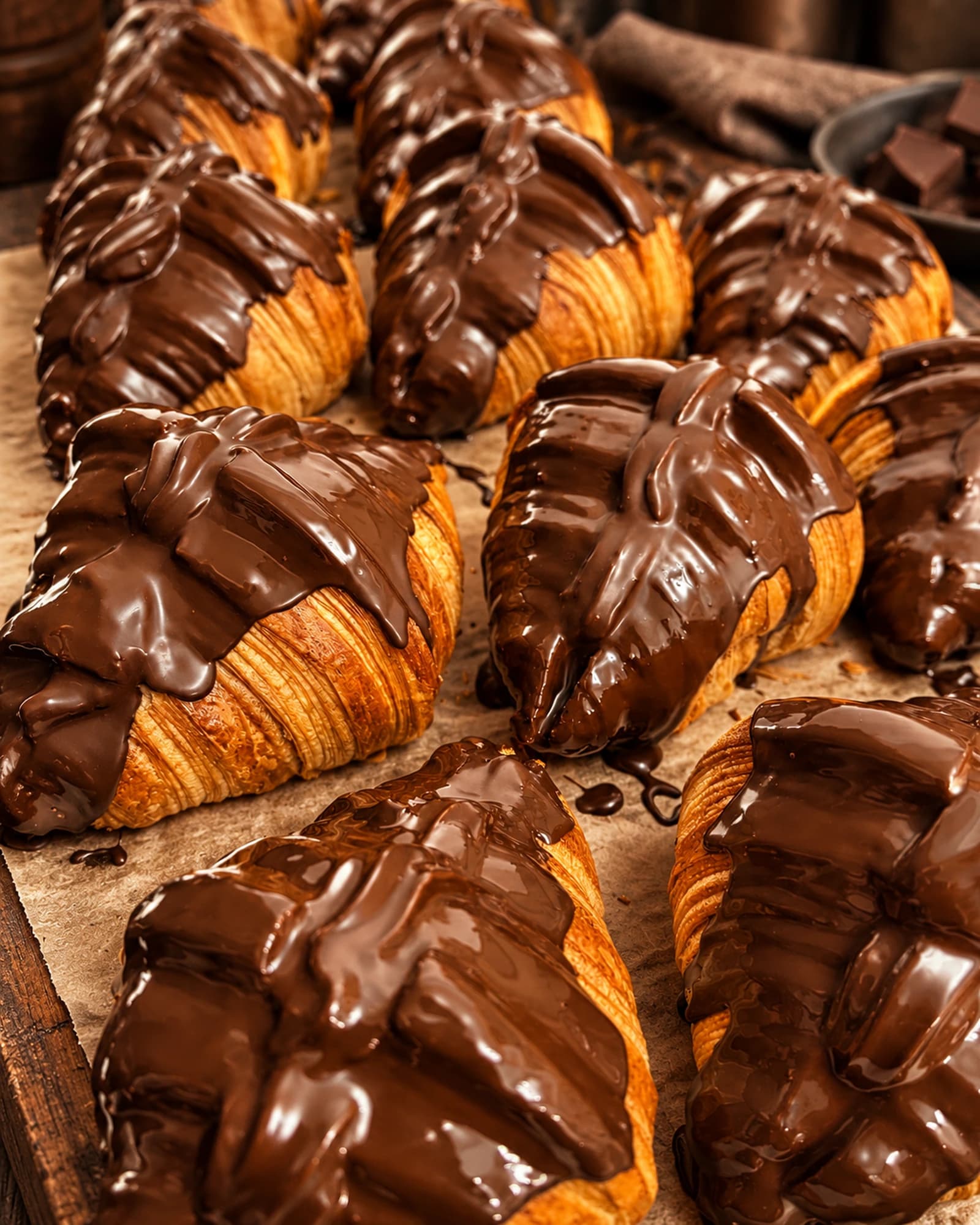 Croissants artesanales terminados con chocolate