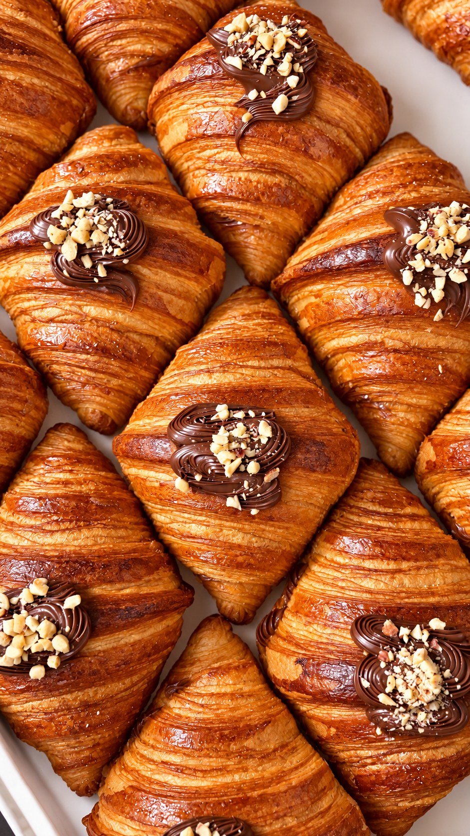 Croissants decorados con chocolate y trozos claros por encima